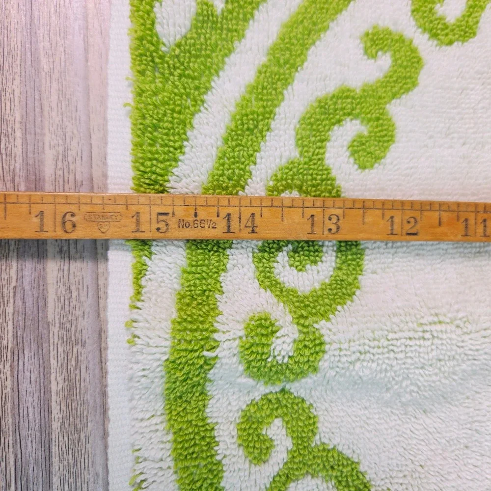 Vintage Montgomery Ward Towel Set Lime Green Greek Key Medallion 4pc Retro MCM